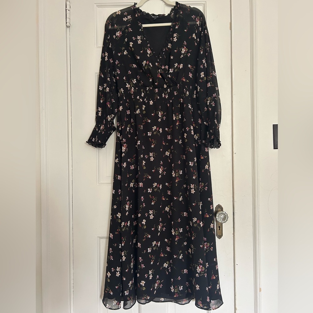 Madewell Black Floral Long Sleeve Dress